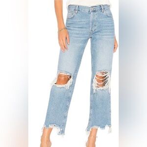 We The Free Light Blue Distressed Straight Leg Jeans